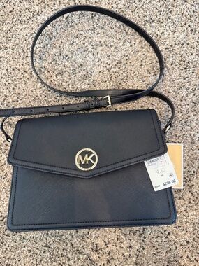 Michael Kors Black Leather MK Logo Crossbody Envelope Bag